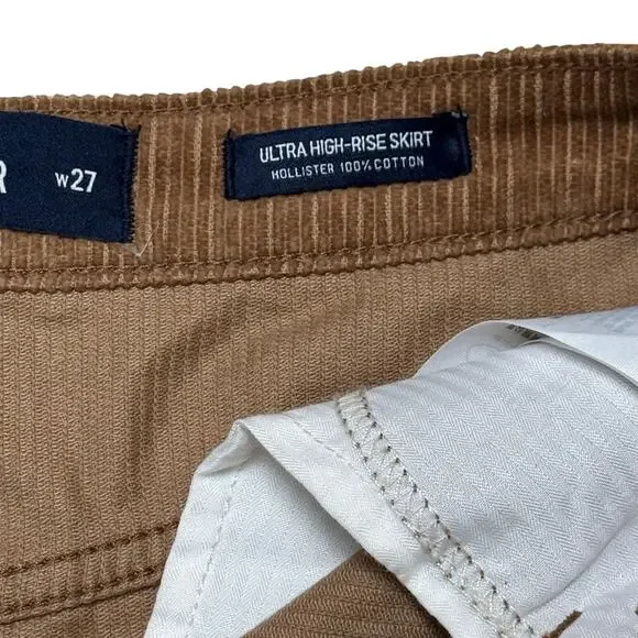 Hollister Brown Corduroy Ultra High Rise Button Front Mini Skirt W27 - Picture 4 of 7